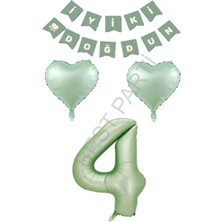 Best Parti Best Yeşil Renk Rakam Kalp Banner Doğum Günü Seti Yaş-4