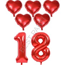 Best Parti Best Kırmızı Renk 18 Yaş Doğum Günü Folyo Balon Kutlama Seti