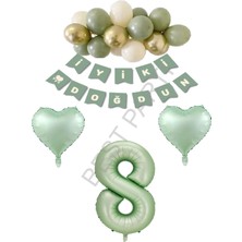 Best Parti Best Yeşil Renk Rakam Kalp Banner Latex Balon Doğum Günü Seti Yaş-8