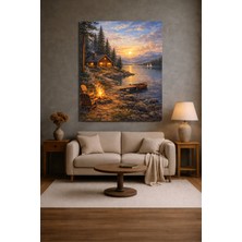 Artease Göl Kenarında Dağ Evi Kanvas Tablo