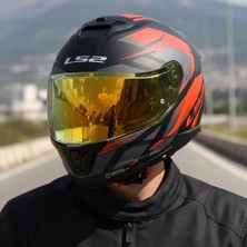 Ls2 Stream 2 Fury Mat Siyah-Gri-Kırmızı Kask (Gold Vizör)