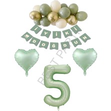 Best Parti Best Yeşil Renk Rakam Kalp Banner Latex Balon Doğum Günü Seti Yaş-5