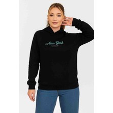 Zentoni Şardonlu Üç Iplik Kapşonlu Nakışlı Kadın Sweatshirt
