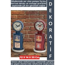 Wintoup Dekoratif Hediyelik Sessiz Mekanizma Retro Benzin Pompası Tasarımlı Masaüstü Saat 12 x 14 x 35 cm