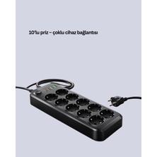 Özbience Termal Akım Korumalı 10’lu Grup Priz USB Type-C Hızlı Şarj 2500W 2m Kablo