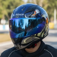 Ls2 Rapıd 2 Spox Mavi-Gri Kask (Gökkuşağı Vizör + Şeffaf Vizör)