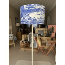 Apcasa Decor Mavi-Beyaz Doğa Manzaralı Toile De Jouy Tarzı Lambader Başlığı