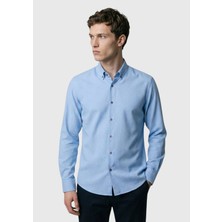 Ramsey Mavi Düz Regular Fit Dokuma Casual %100 Pamuk Gömlek