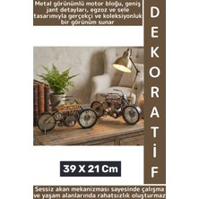 Wintoup Dekoratif Hediyelik Metal Görünümlü Retro Çok Şık Yarış Motoru Tasarımlı Masaüstü Saat 39 x 21 cm