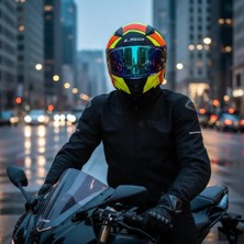 Ls2 Rapıd 2 Extra Mat Neon Sarı-Navy Mavi Kask (Gökkuşağı Vizör + Şeffaf Vizör)