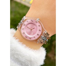 Weluxa Rose Gold-Gümüş Şeffaf Kasa Kadın Kol Saati + Saat Kutusu