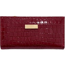 Adelina Bags Kadın Timsah Deseni Görünümlü Basic Küçük Bordo Cüzdan