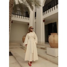 Moda Aksa 9001 Yaka Model Elbise Vanilya