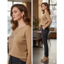 Fierte Günay Kadın Bluz LNST419 Yuvarlak Yaka Taş Işleme