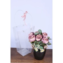 Yapay Çiçek Sitesi Saksılı Çiçek Aranjmanı (Şeffaf Çanta Hediyeli) Model 7
