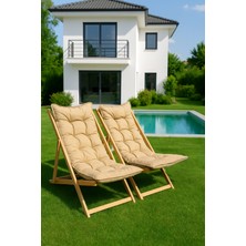 Dükkanönü 2 Adet Şezlong Ahşap Ayarlanabilir Minderli Şezlong Bahçe, Balkon, Teras