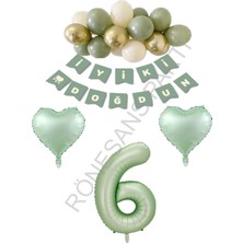 Rönesans Parti Rönesans Yeşil Renk Rakam Kalp Banner Latex Balon Doğum Günü Seti Yaş-6