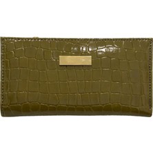 Adelina Bags Kadın Timsah Deseni Görünümlü Basic Küçük Haki Cüzdan