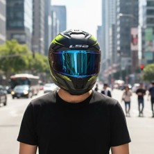 Ls2 Stream 2 Fury Mat Siyah-Gri-Neon Sarı Kask (Mavi Vizör)