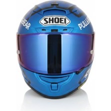 Gümrük Bey Shoei Dot Ece Sertifikalı Blue Pullbear Dizayn Tam Koruma Motosiklet Kaskı Mavi Vizör M Beden