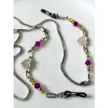 Sevgililer Günü Temalı Gözlük Zinciri – Gümüş Kalpli & Şeker Pembe Kristalli-Thinblack