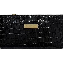 Adelina Bags Kadın Timsah Deseni Görünümlü Basic Küçük Siyah Cüzdan