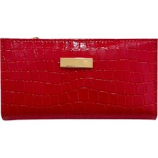 Adelina Bags Kadın Timsah Deseni Görünümlü Basic Küçük Kırmızı Cüzdan