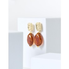 Jimmy Key Kahverengi Oval Figürlü Parlak Sallanan Küpe