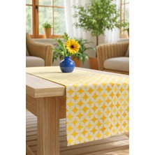 Rona Home Hardal Sarı Geometrik Desenli Lüks Runner - Premium Kalite Leke Tutmaz Masa Örtüsü