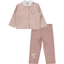 Lüks Kumru Tekstil Civil Girls Pantolon Ceket Nakışlı 3 Lü 2-5 Yaş Takım - Pudra 2-3 Yaş