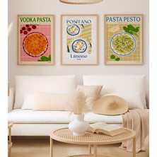 Voba Store 3 Parça Çerçeve Görünümlü Mutfak Için Makarna Temalı Mdf Tablo Seti -81-1