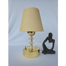 Fey Abajur Abajur, Pilli Taşınabilir Gold Abajur – Kristal Taş Detaylı Dekoratif Masa Lambası,bejsapkagoldkrstayak