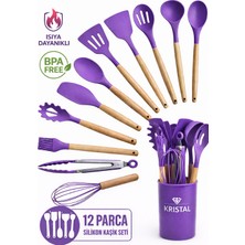 12 Parça Isıya Dayanıklı Yanmazyapışmaz Sililkon Servis Seti Gerçek Kayın Ağacı Saplı