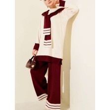 Lara Giyim Tesettür 2 Li Takım Kendinden Atkılı Şerit Detaylı Triko Takım