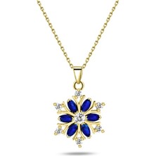 Brezza Lusso Jewelry Pırlanta Model Kar Tanesi Gümüş Kolye 925 Ayar Safir Taşlı Altın Kaplama Tema: Kış