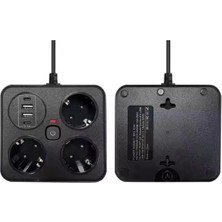 Özbience Hızlı Şarjlı 3'lü Çoklu Priz, USB ve Type-C, 2 mt Kablo, Siyah