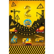 İTHAL Inşaat Temalı 2 Yaş Doğum Günü Parti Seti, Büyük Boy 8 Adet Doğum Günü Süsleme Seti