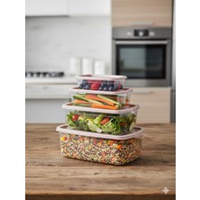 Tasarım Evi Pure 4'lü Dikdörtgen Saklama Kabı SETI(250,500,750,1250ML)