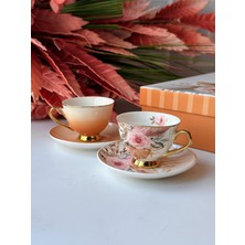 Rossev Porselen Türk Kahve Fincanı Takımı Lilora 6 Kişilik – Çiçek Desenli 90 ml