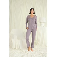 İlkyaz Fashion Arias Closet Yakası Kolu ve Omzu Dantelli Boydan Düğmeli Pijama Takımı