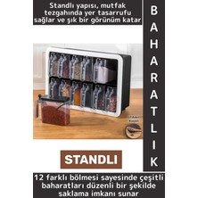 Wintoup Dayanıklı Sert Plastik Şeffaf Kaplı Mutfak Çok Şık Modern Standlı Kaşıklı 12'li Özel Baharatlık Seti