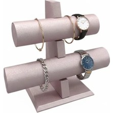 Megass Dekor Imera Deri Kumaş Pembe Renk Boy 22 cm En 24 cm 2'li T Model Bilezik Sergileme