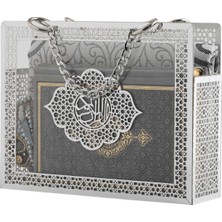 İhvan Online Hediyelik Çanta Kutulu Seccade Kuranı Kerim Tesbih Zikirmatik Seti Gri