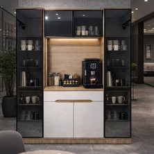 Eymense Modi Kahve Köşesi Mutfak Dolabı Camlı Çok Amaçlı Dolap Ledli Raflı 3 Modüllü