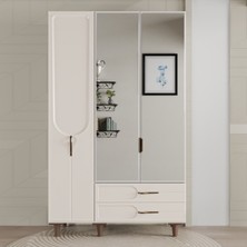Flances Asya Ayaklı Tasarım Aynalı 3 Kapak Mdf Gardırop