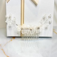 Gold Moda Üç Çiçekli Kristal Detaylı Gelin Saç Aksesuarı | Taraklı Saç Tokası