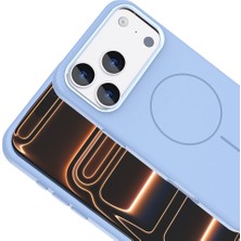 Case 4u Apple iPhone 17 Pro Kılıf M-Safe Şarj Özellikli Metal Kamera Çerçeveli Edi Silikon Kapak Açık Mavi