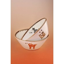 Bursa Porselen Dekor Retro cats Porselen Ikili Kase / Mama Kabı