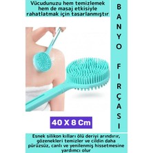 Wintoup Premium Islak Kuru Cilt Masaj Peeling Etkili Çift Taraflı Silikon Uzun Saplı Banyo Fırçası 40 x 8 cm