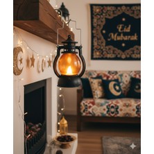 Dodomar 13 cm Ledli Gaz Lambası Model Siyah Fener - Pil Dahil Dekoratif Fener